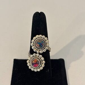Southwest Style Pink Spiny‎ Oyster Bypass STerling Signed Ring Adjustable Size